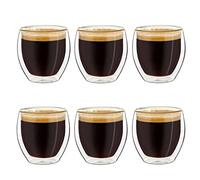 Creano Verre Double Paroi Espresso 100 ml - Modèle Rond Isolant en Verre Borosilicate pour Boissons Chaudes et Froides - Lot de 6 verres