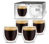 Creano Verre Double Paroi Espresso 100 ml - Modèle Rond Isolant en Verre Borosilicate pour Boissons Chaudes et Froides - Lot de 4 verres