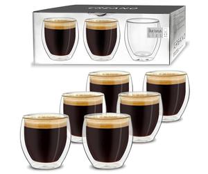 Creano Verre Double Paroi Espresso 100 ml - Modèle Rond Isolant en Verre Borosilicate pour Boissons Chaudes et Froides - Lot de 6 verres
