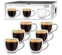 Creano Verre Double Paroi Espresso avec Anse 100 ml - Modèle Haut Isolant en Verre Borosilicate pour Boissons Chaudes et Froides - lot de 6 verres
