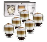Creano Verre Double Paroi XXL 400 ml - Modèle Rond Isolant en Verre Borosilicate pour Boissons Chaudes et Froides - Lot de 6 verres