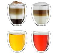Creano Verre Double Paroi XXL 400 ml - Modèle Rond Isolant en Verre Borosilicate pour Boissons Chaudes et Froides - Lot de 4 verres
