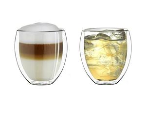 Creano Verre Double Paroi XXL 400 ml - Modèle Rond Isolant en Verre Borosilicate pour Boissons Chaudes et Froides - Lot de 2 verres