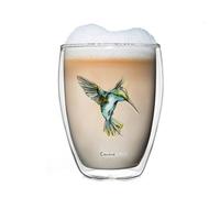 Creano Verre Thermique Double Paroi 250 ml Bleu - Verre à Café & Thé en Verre Borosilicate avec Motif Colibri, Coffret Cadeau