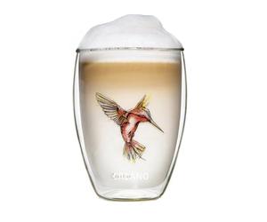 Creano Verre Thermique Double Paroi 250 ml Rouge - Verre à Café & Thé en Verre Borosilicate avec Motif Colibri, Coffret Cadeau