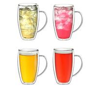 Creano verres double paroi super haut avec anse 400 ml tasse à café en verre borosilicate boissons chaudes et froides lot de 4 verres