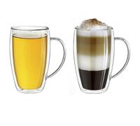 Creano verres double paroi super haut avec anse 400 ml tasse à café en verre borosilicate boissons chaudes et froides lot de 2 verres