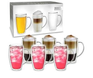 Creano verres double paroi super haut avec anse 400 ml tasse à café en verre borosilicate boissons chaudes et froides lot de 6 verres