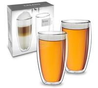 Creano Verres Double Paroi Super Hauts 400 ml - Modèle Élancé Isolant en Verre Borosilicate pour Café Thé et Boissons Froides - lot de 2 verres