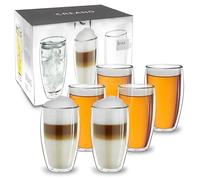 Creano Verres Double Paroi Super Hauts 400 ml - Modèle Élancé Isolant en Verre Borosilicate pour Café Thé et Boissons Froides - lot de 6 verres
