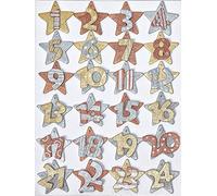 Creapop 3270101 Ensemble d'étoiles en bois numérotées de 1 à 24 pour calendrier de l'avent Doré/argenté