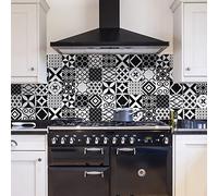 CREARREDA 67136 Panneau anti-éclaboussures de cuisine autocollant mural carrelage blanc et noir 180 x 60 cm 100% fabriqué en Italie avec encre non toxique, ignifuge et résistante à l'eau