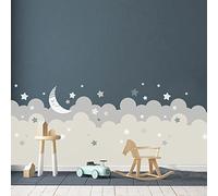 CREARREDA Autocollants muraux pour enfants, bonne nuit, taille 100 x 280 cm, décoration pour chambre d'enfant, fabriqué en Italie, autocollants muraux lune et nuages, autocollant mural géant des nuages, 81156