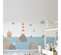CREARREDA Autocollants muraux pour enfants de la mer mesure 100_x_280_cm Décoration pour chambre d'enfant Made in Italy Stickers muraux Paysage marin autocollant mural géant de la mer 81158