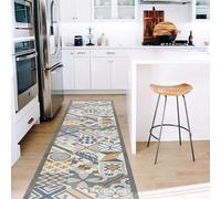 CREARREDA Cement Tiles Kitchen Rug, 240 x 50 cm, Non-Slip and Washable Vinyl, Kitchen Runner, 100% Washable, 100% Made in Italy Deluxe Line