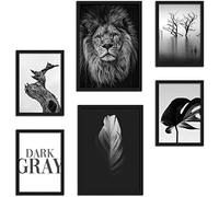 CREARREDA Lot d'impressions murales gris foncé - sans cadres - Décoration murale pour maison et bureau - Matériaux certifiés, fabriqués en Italie - Affiches assorties 2 x A3 & 4 x A4-30 x 42 et 21 x