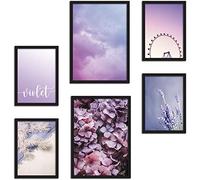 CREARREDA Lot d'impressions murales violettes - sans cadres - décorations murales pour maison et bureau - Matériaux certifiés, fabriqués en Italie - affiches assorties 2 x A3 & 4 x A4-30 x 42 et 21 x