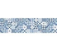 CREARREDA Panneau anti-éclaboussures de cuisine, adhésif mural, 180 x 45 cm, 100% fabriqué en Italie avec encre non toxique, ignifuge et résistant à l'eau, motif carrelage bleu.