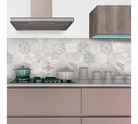 CREARREDA Panneau anti-éclaboussures de cuisine autocollant mural facile à appliquer Beige Hexagons 180 x 60 cm 100% fabriqué en Italie, ignifuge et résistant à l'eau Bavettes en PVC