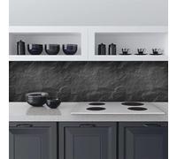 CREARREDA Panneau anti-éclaboussures de cuisine autocollant mural facile à appliquer pierre noire 260 x 60 cm 100% fabriqué en Italie, ignifuge et résistant à l'eau Bavettes évier en PVC