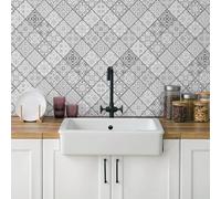 CREARREDA Panneau de Cuisine Anti-éclaboussures, Autocollant Mural Facile à appliquer, Motifs Carreaux d’étain, 260 x 60 cm, 100% fabriqué en Italie, en PVC, Ignifuge et résistant à l’Eau, pour évier
