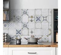 CREARREDA Panneau de Cuisine Anti-éclaboussures, Autocollant Mural Facile à appliquer, Motifs Carreaux de Provence, 190 x 60 cm, 100% fabriqué en Italie, en PVC, Ignifuge et résistant à l’Eau, évier