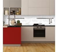 CREARREDA Pare-brise de cuisine rigide autocollant mural 60 x 58 cm effet brillant - épaisseur 1 mm - revêtement ignifuge et résistant à la chaleur, à l'eau et couleur Carrare marbre