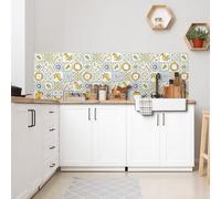 CREARREDA Revêtement anti-éclaboussures de cuisine autocollant mural pour cuisinière, 60 x 58 cm, effet brillant, épaisseur 1 mm et rigide, résistant à la chaleur et à l'eau, couleur citron