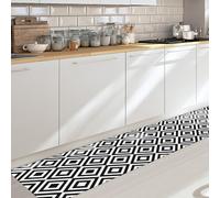 CREARREDA Tapis de Cuisine antidérapant Black & White 50x180 Tapis de Protection de Sol en Vinyle 100% fabriqué en Italie, avec Encre Non Toxique, Ignifuge et résistant à l'eau