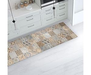 CREARREDA Tapis de Cuisine antidérapant Carreaux de Ciment Orange 240x50 cm Tapis de Protection de Sol en Vinyle 100% fabriqué en Italie, avec Encre Non Toxique, Ignifuge et résistant à l'eau