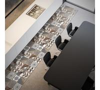 CREARREDA Tapis de Cuisine en PVC Antidérapant, Lavable, Ignifuge et Anti-Rayures - 100% Made in Italy - Brown Cementine 50x180