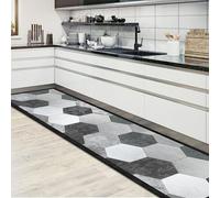 CREARREDA Tapis de Cuisine en PVC Tapis de Cuisine antidérapant, Lavable, Ignifuge et Anti-Rayures 100% Made in Italy Tapis de cuisineGrey Exagons 50x240