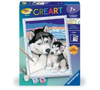 CreArt Kids 18x24cm Doux bisous de Husky, Kit de peinture par numéros Numéro d'Art, Dès 7 ans, 25829, Ravensburger