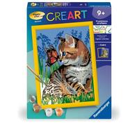 CreArt Kids 18x24cmChat et son compagnon le papillon, Kit de peinture par numéros Numéro d'Art,, Dès 9 ans, 25813, Ravensburger
