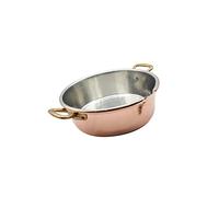 CREARTISTIC Casserole à Risotto en Cuivre étamé - 26x8 cm, 2.8L Casserole Basse, Pot avec 2 poignées en laiton, Bec Verseur Pratique, Utiliser des Louches en Bois - 100% Made in Italy