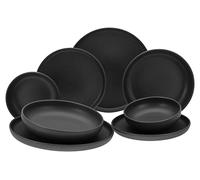 CreaTable, 10524 Série Uno Black Service de table 8 pièces pour 2 personnes, assiettes en grès, passe au lave-vaisselle et au micro-ondes, fabriqué en Europe
