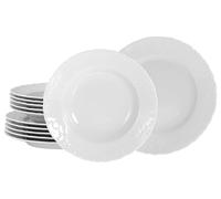 CreaTable, 12619 Série Rokoko Weiss Service de table 12 pièces pour 6 personnes, en porcelaine, passe au lave-vaisselle et au micro-ondes, fabriqué en Europe