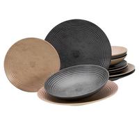 CreaTable, 13139, Serie Catania Mix, Geschirrset, Teller Set 12 teilig, Anthrazit & Sand