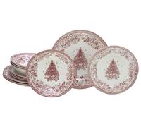 CreaTable, 17049, Série Sapin Rouge, service de vaisselle de 12 pièces, ensemble d'assiettes en grès.