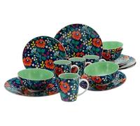 CreaTable, 17406, Série Folklore Bleu, Set de vaisselle 16 pièces, service combiné en grès