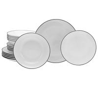 CreaTable, 20374 Série Luna Black Line Service de table 18 pièces pour 6 personnes, assiettes en porcelaine, passe au lave-vaisselle et au micro-ondes, production de qualité