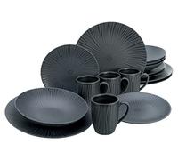 CreaTable, 20537 Série Vesuvio Black Service de table 16 pièces en grès Passe au lave-vaisselle et au micro-ondes Fabriqué au Portugal