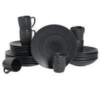 CreaTable, 20568 Série Lava Stone Black Service de table 24 pièces en grès pour 6 personnes Passe au lave-vaisselle et au micro-ondes Fabriqué au Portugal