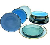 CreaTable, 20966, Série NATURE COLLECTION AQUA, ensemble de vaisselle, set de 12 assiettes.