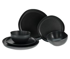 CreaTable, 21248, Série Natura Organic BLACK, service de vaisselle 12 pièces, ensemble d'assiettes en grès.