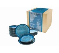 CreaTable, 21550, Série Nordic Fjord, Set de 12 pièces de vaisselle, Set d'assiettes en grès, lavable au lave-vaisselle et au micro-ondes, production de qualité, Blue