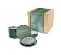 CreaTable, 21556, Série Nordic Fjord Green, service de vaisselle 12 pièces, ensemble d'assiettes en grès.