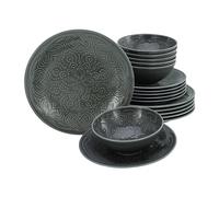 CreaTable, 21627, Série Orient Mandala Pierre, service de vaisselle 18 pièces, ensemble d'assiettes en porcelaine.
