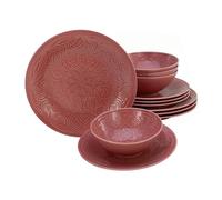 CreaTable, 21629, Série Orient Mandala Rouge, service de vaisselle 12 pièces, ensemble d'assiettes en porcelaine.