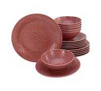 CreaTable, 21630, Série Orient Mandala Rouge, service de vaisselle 18 pièces, ensemble d'assiettes en porcelaine.